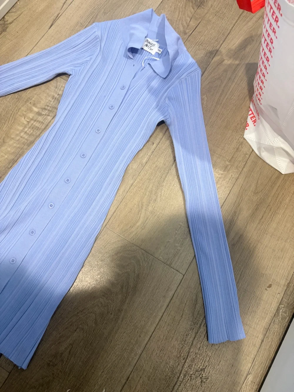 Princess Polly Pastel Blue Ribbed Collared Dress: Size S/M - Picture 4 of 4